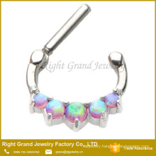 Prong Set Synthetic Fire Opal Surgical Steel Nose Hoop Ring Piercing Jewelry